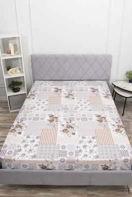 Простыня на резинке перкаль Коллаж белый